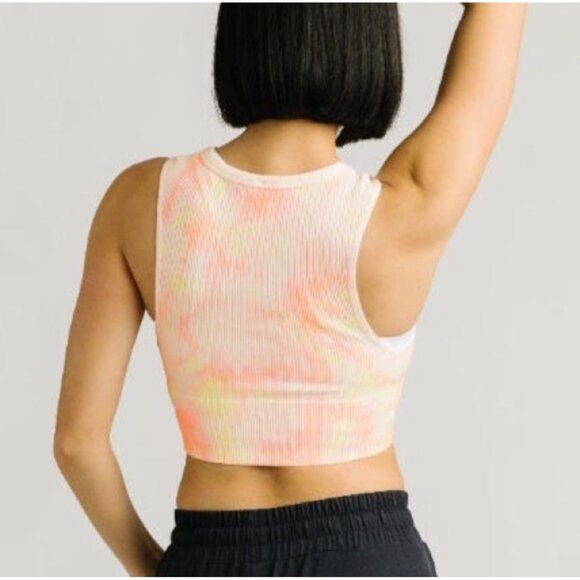 Zyia Active White Hendrix Crop Tank Top Size Large Tie-Dye Ribbed Longline Bra - Picture 3 of 6